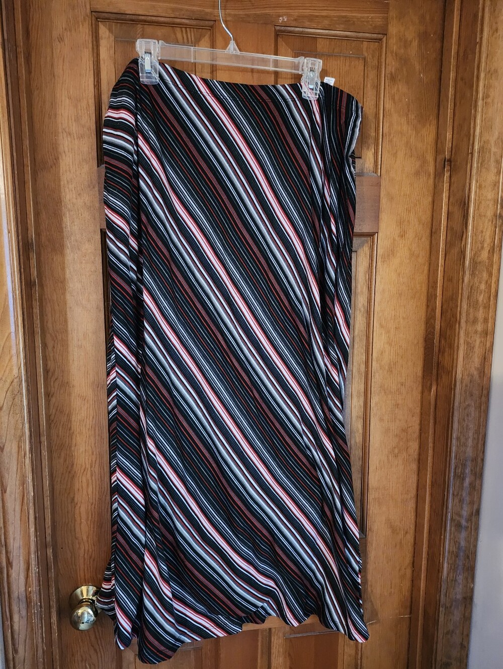 Striped Diagonal Maxi Skirt - Black with Pink & White Stripes